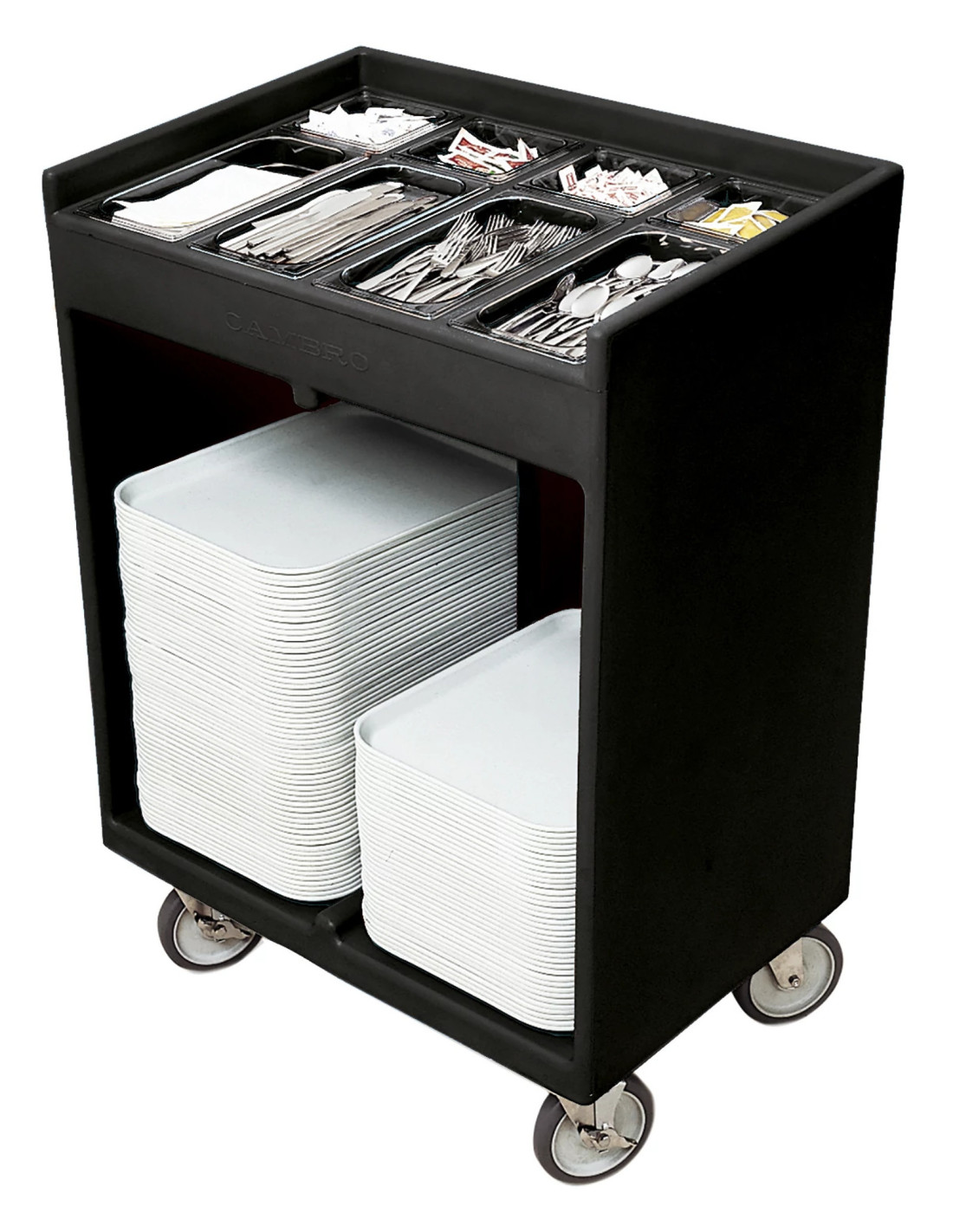 CAMBRO - TC1418 - Carro para bandejas y cubiertos con 8 recipientes transparentes - 82 x 54 x 116 cm