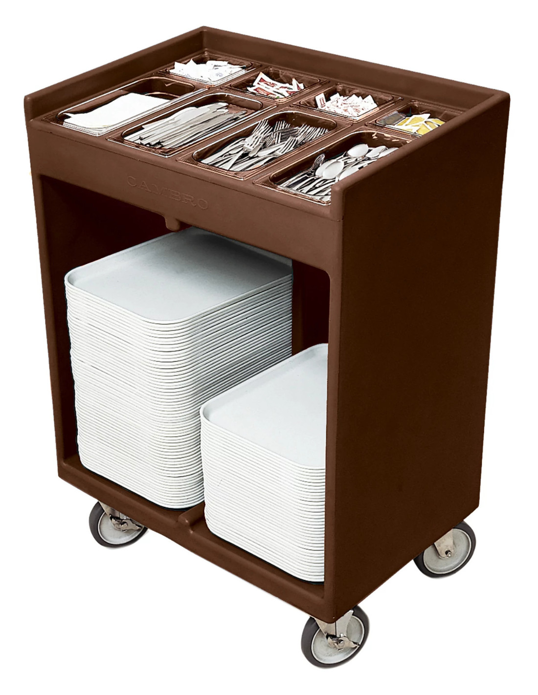 CAMBRO - TC1418 - Carro para bandejas y cubiertos con 8 recipientes transparentes - 82 x 54 x 116 cm