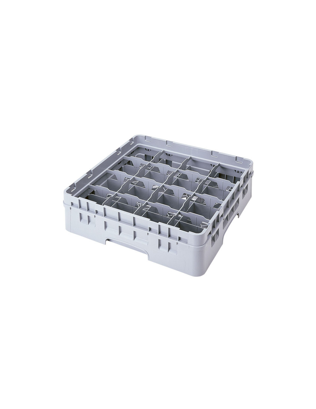 CAMBRO - 16C414-151 - Cesta de lavado para tazas con 16 comp. de 11,1 x 11,1 cm. Alt. Máx 7,7 cm - 50 x 50 x 14,3 cm - Gris clar