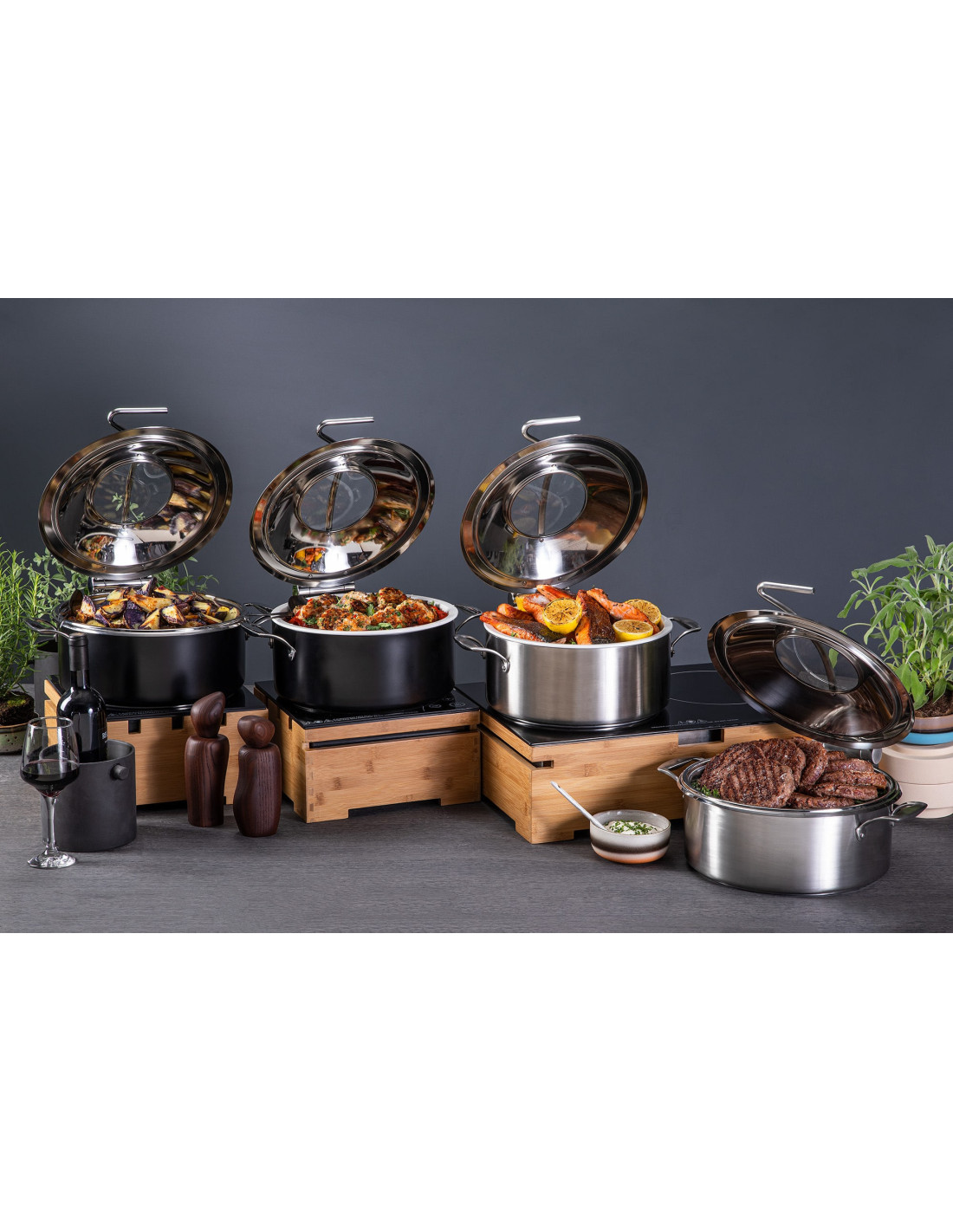 Caldero de Acero Inoxidable con Tapa Suave 475 QT Rosseto