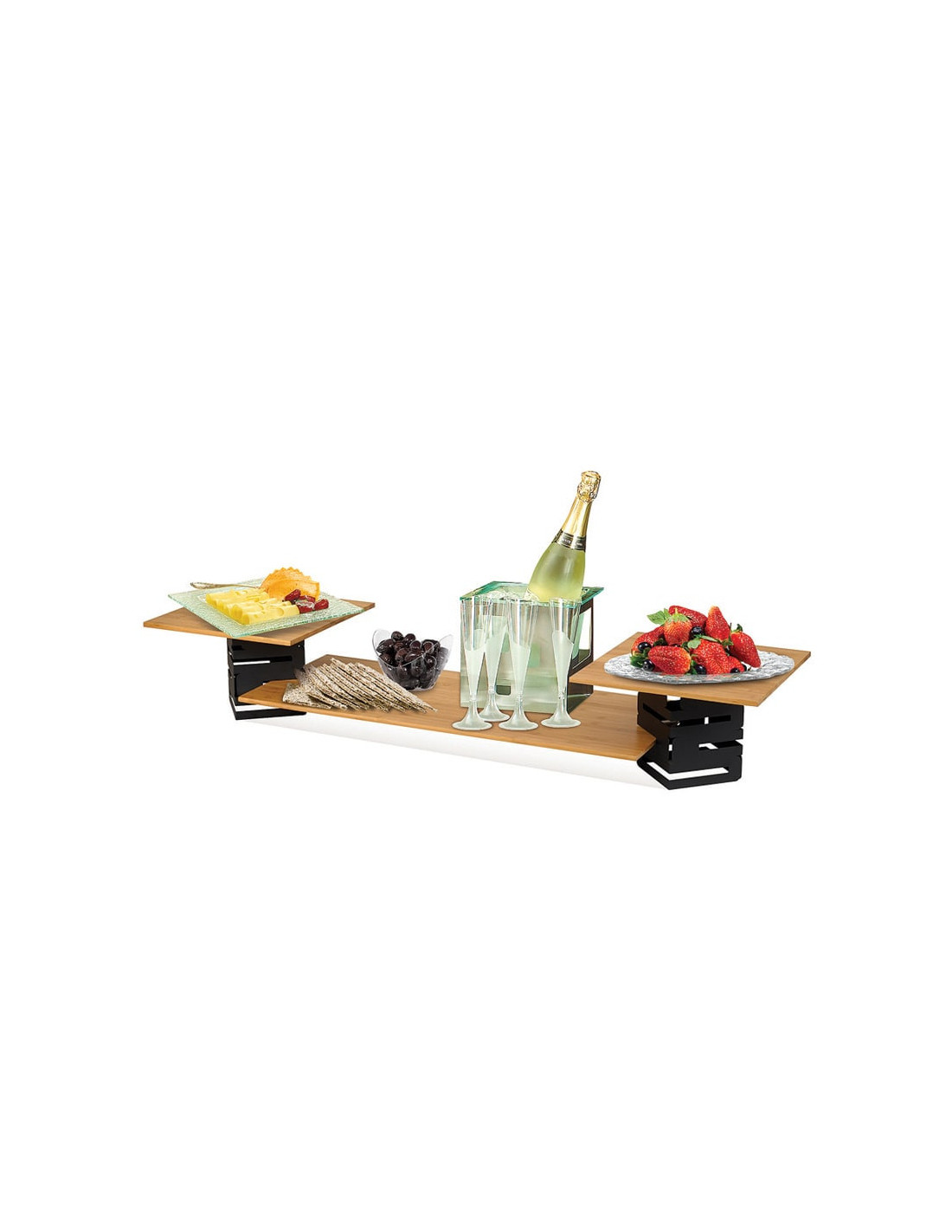 Kit Expositor Modulado Negro Mate con Superficies de Bamboo Rosseto