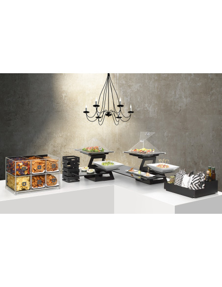 Kit Expositor de Platos Rosseto con Vidrio Templado y Soportes Multinivel