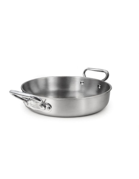 Sartén de acero inoxidable y aluminio de 3 capas con acabado satinado, para inducción con dos asas, diámetro 24 cm