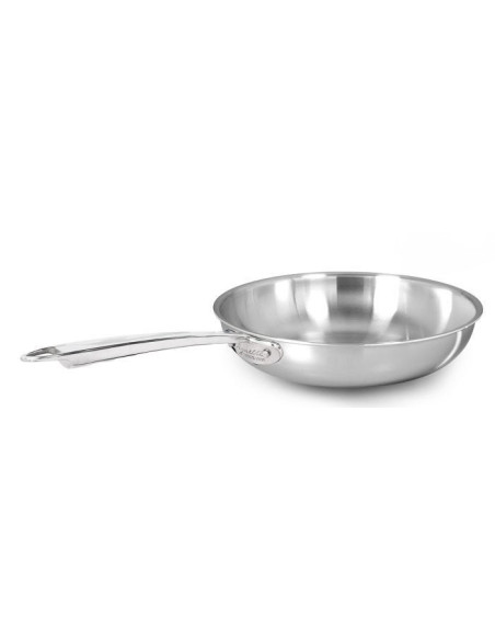 Sartén alta acampanada en aluminio-inox triple acabado satinado, para inducción, con un solo mango, diámetro 24 cm.