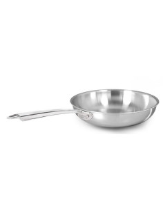 Sartén alta acampanada en aluminio-inox triple acabado satinado, para inducción, con un solo mango, diámetro 32 cm.