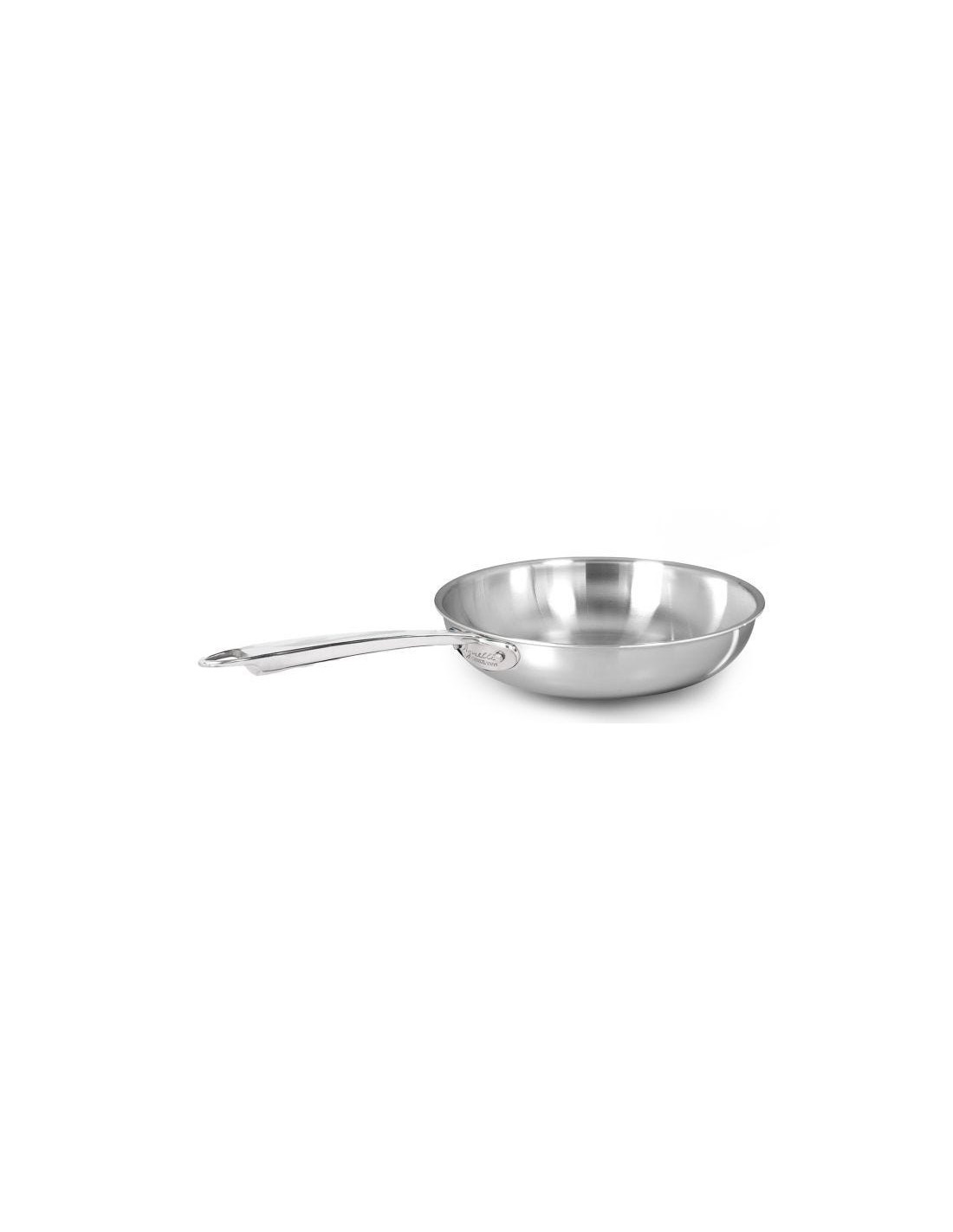 Sartén alta acampanada en aluminio-inox triple acabado satinado, para inducción, con un solo mango, diámetro 32 cm.