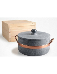 Cacerola alta de esteatita con asas de cobre, diámetro 22 cm