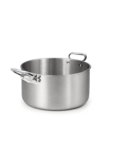 Cacerola alta en aluminio-inox triple acabado satinado, para inducción con dos asas, diámetro 45 cm.
