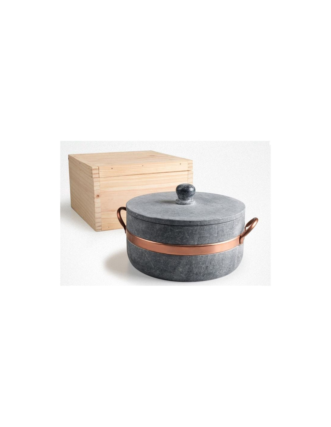 Cacerola alta de esteatita con asas de cobre, diámetro 26 cm