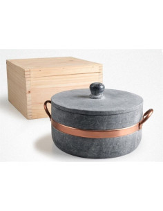 Cacerola alta de esteatita con asas de cobre, diámetro 28 cm