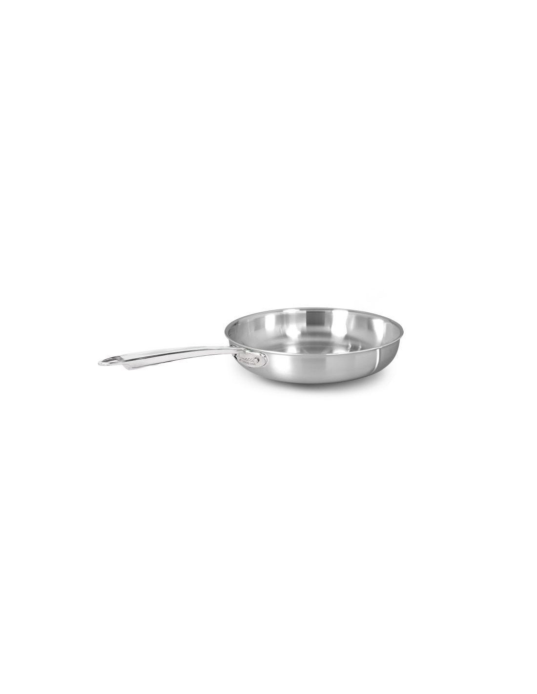 Sartén de acero inoxidable y aluminio de 3 capas, satinado, para inducción, con un solo mango, diámetro 32 cm