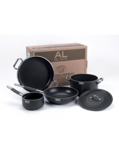 Juego de utensilios de cocina de inducción de aluminio antiadherentes Al-Black de 5 piezas para 3-4 personas