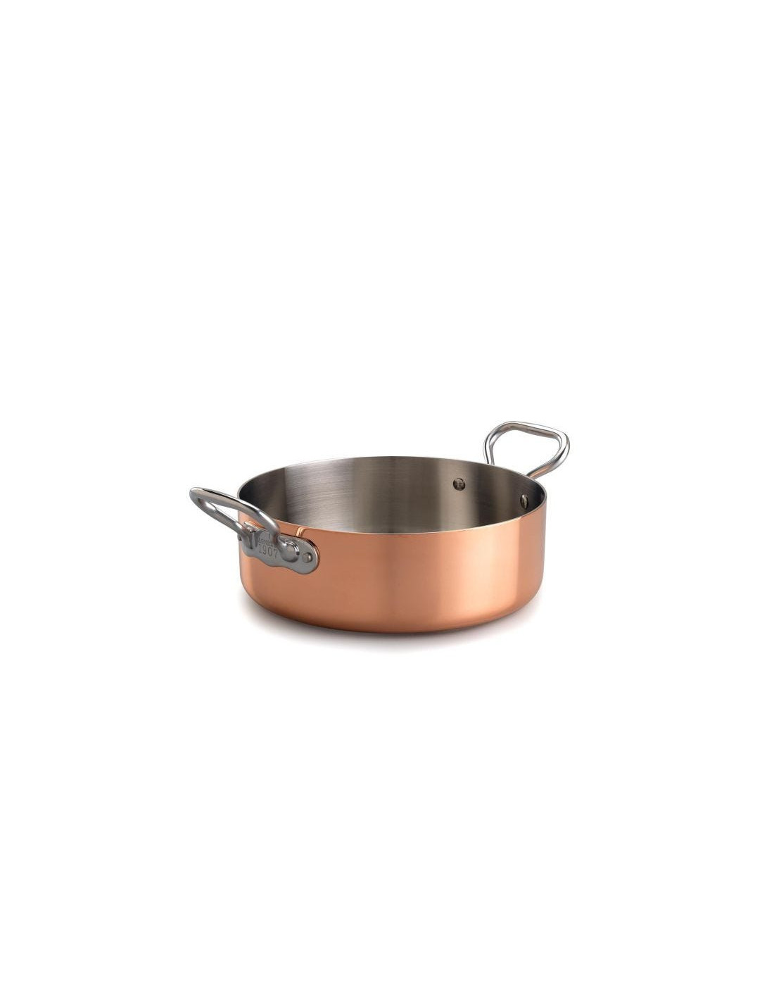 Cacerola baja de cobre trilaminado para inducción con dos asas, diámetro 28cm