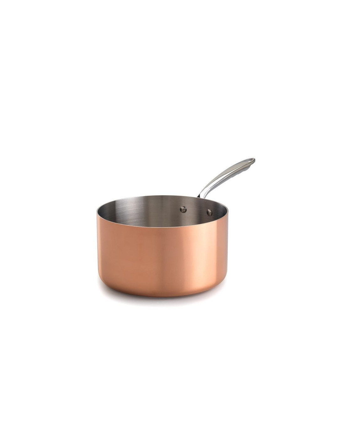 Cacerola alta en trilaminado de cobre para inducción con un asa, diámetro 16 cm.