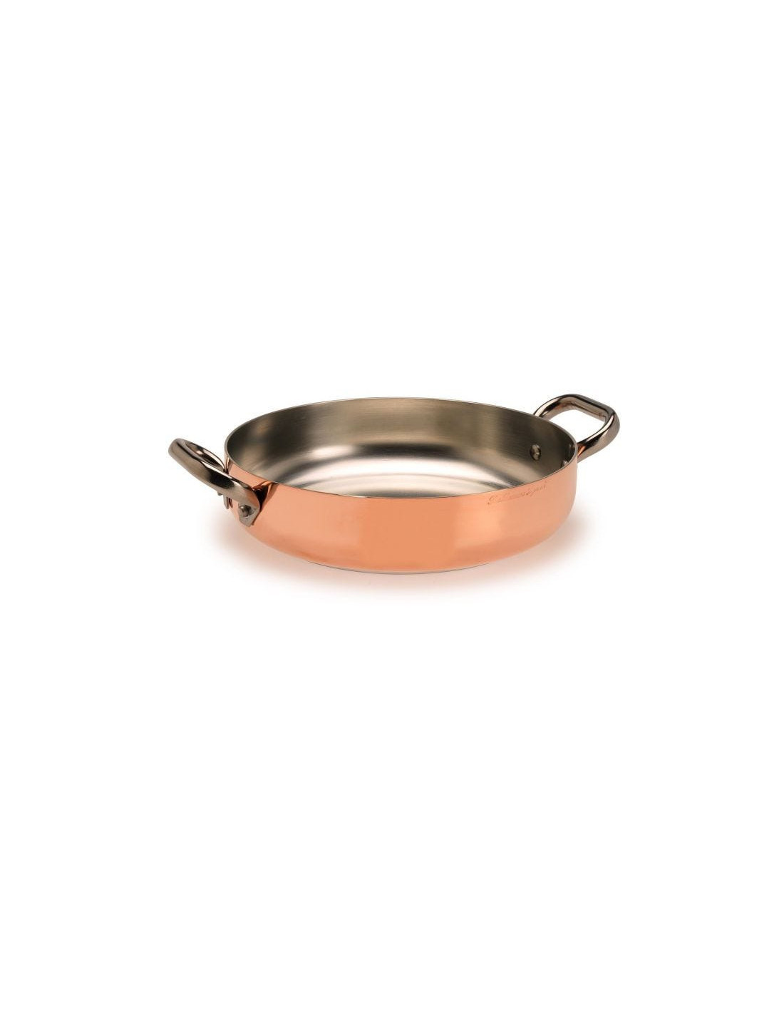 Sartén de inducción de cobre estañado de 2 mm, dos asas, diámetro 28 cm