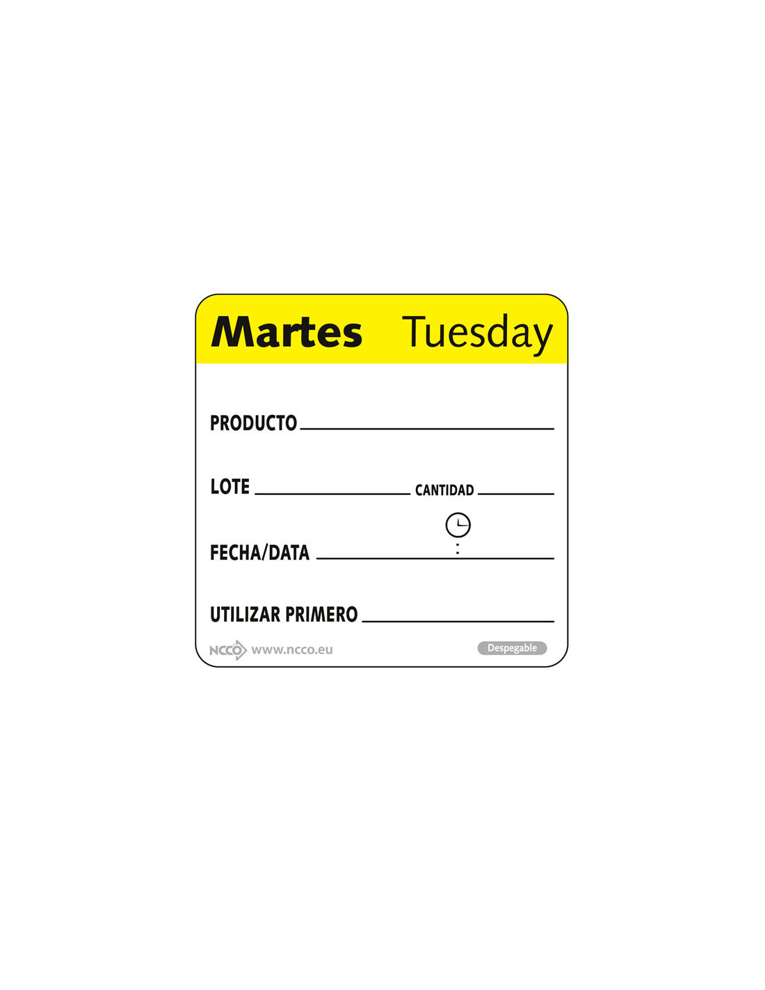 NCCO SRIDU2202 - Rollo de 500 etiquetas - "MARTES" - 5 x 5 cm - 