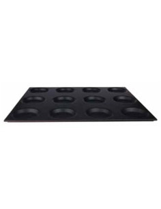 Bandeja de horno Gastronorm antiadherente con 12 moldes, diámetro 12,5 cm, 53 x 65 cm, altura 2 cm.