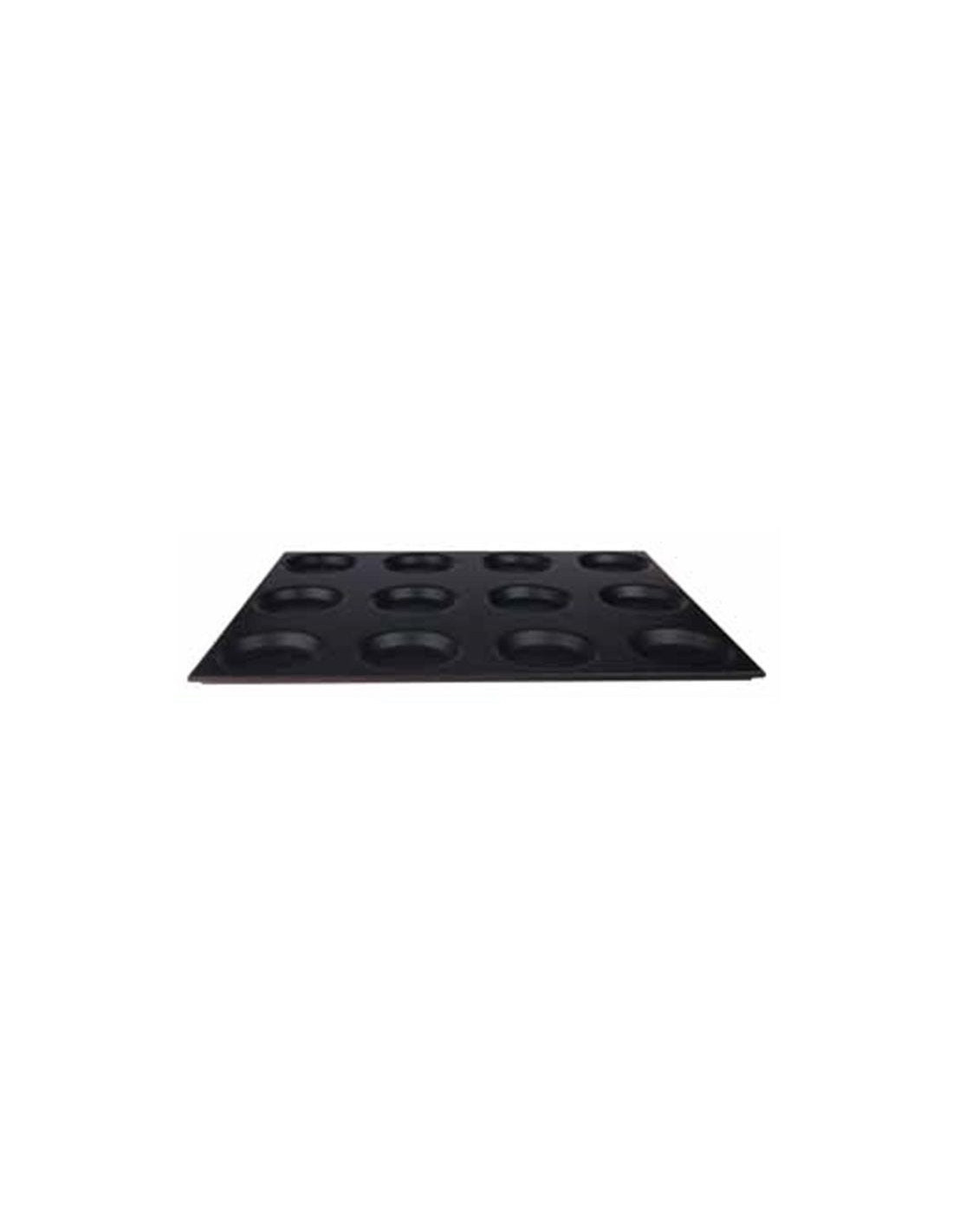 Bandeja de horno Gastronorm antiadherente con 12 moldes, diámetro 12,5 cm, 53 x 65 cm, altura 2 cm.