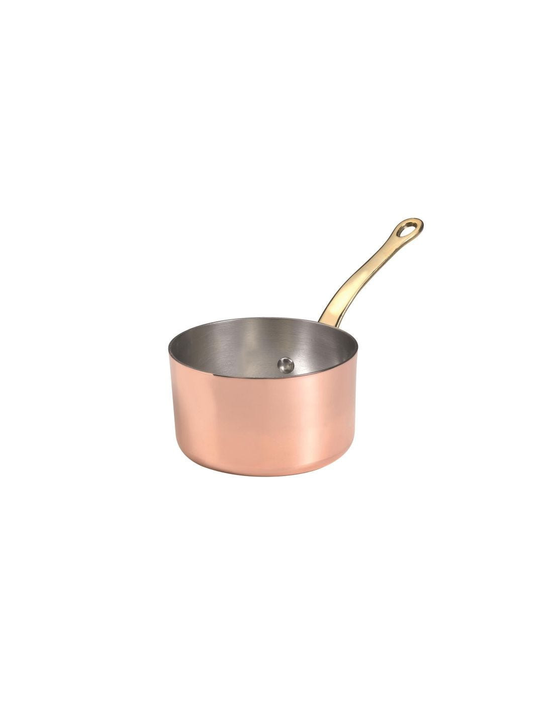 Cacerola alta de cobre de 1932 con mango de latón, diámetro 14 cm.