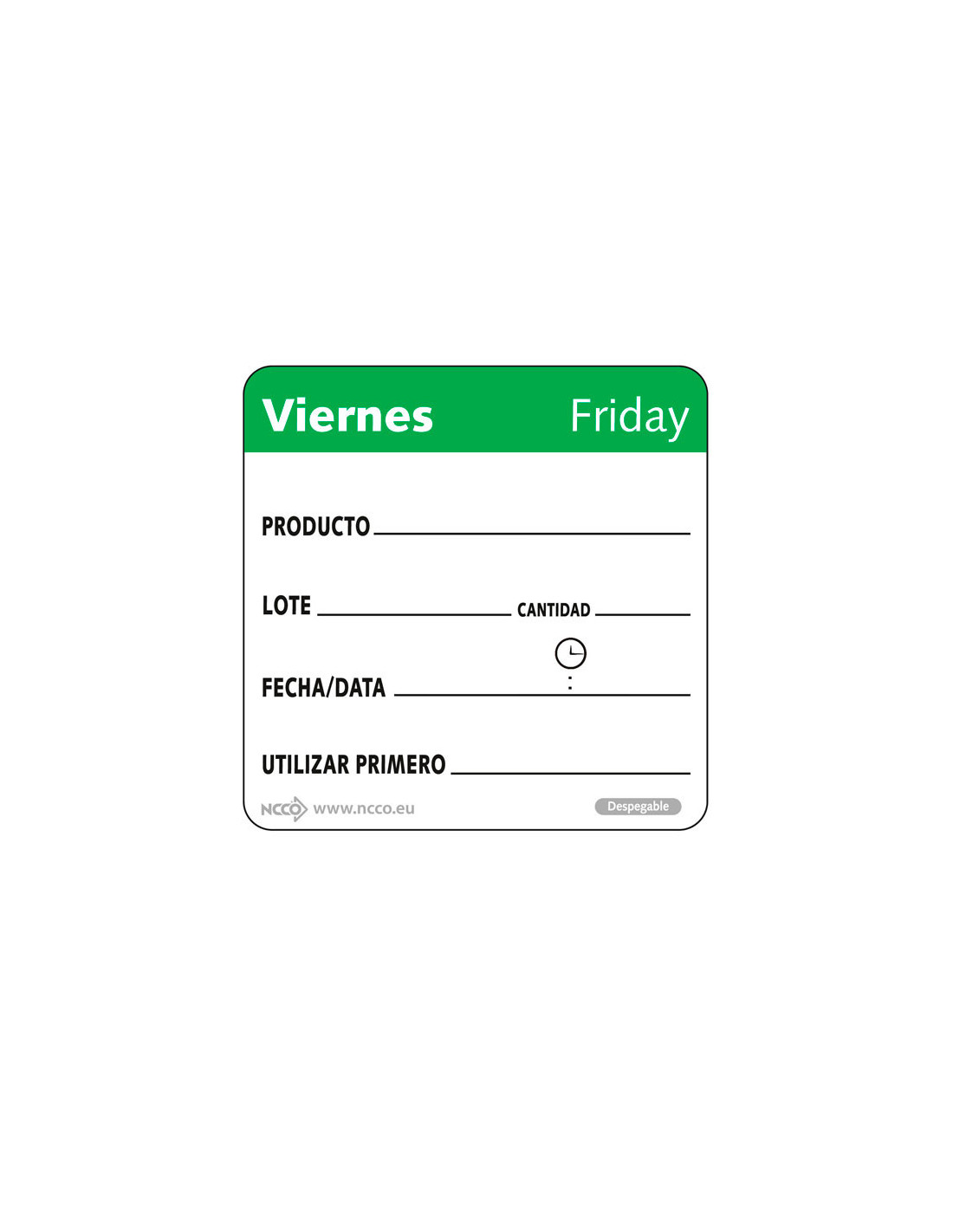 NCCO SRIDU2205 - Rollo de 500 etiquetas - "VIERNES" - 5 x 5 cm -