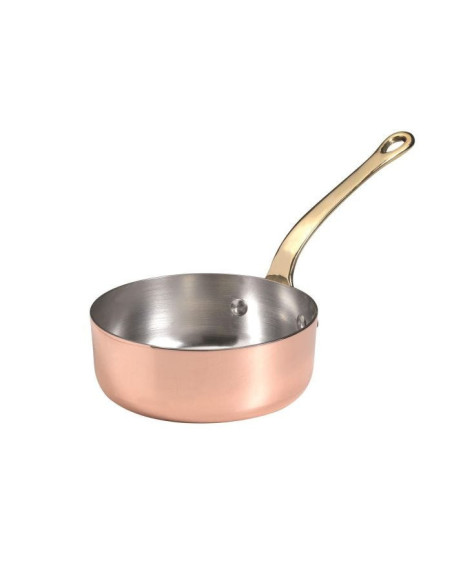 Cacerola baja de cobre, 1932, con mango de latón, diámetro 14 cm.