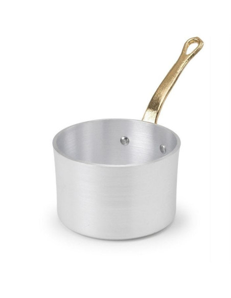 Cacerola alta de aluminio de 1932 con mango de latón, diámetro 10 cm.