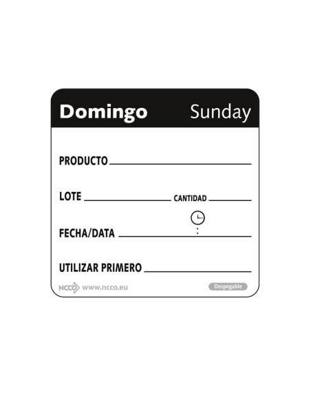 NCCO SRIDU2207 - Rollo de 500 etiquetas - DOMINGO - 5 x 5 cm | N