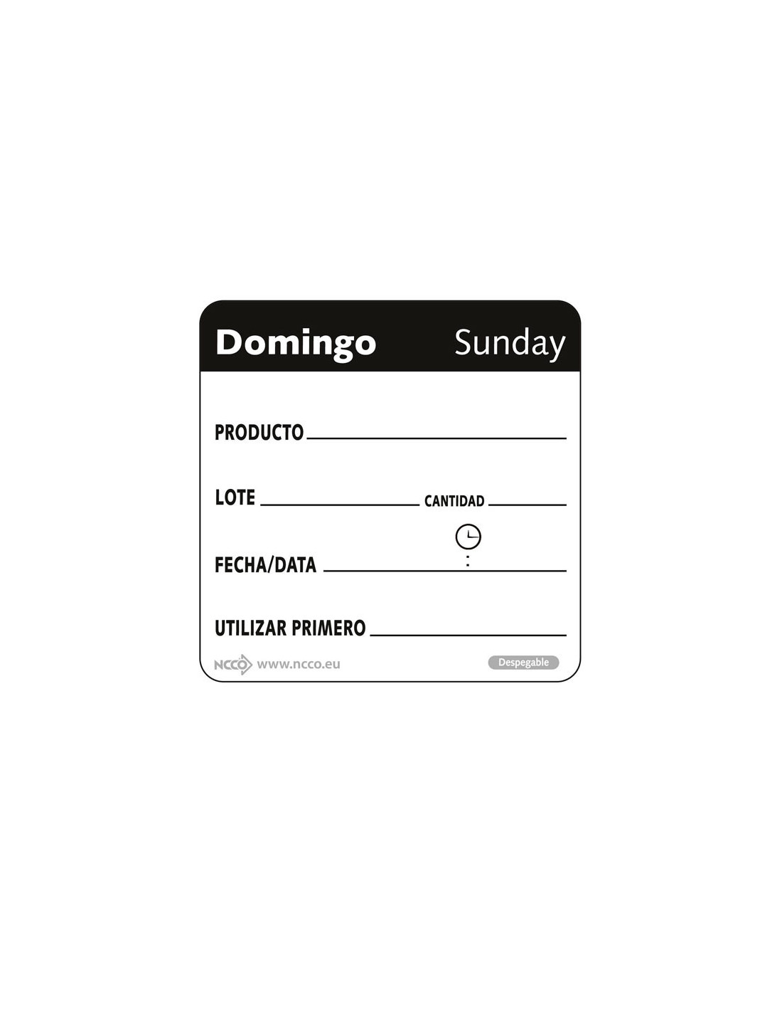 NCCO SRIDU2207 - Rollo de 500 etiquetas - DOMINGO - 5 x 5 cm | N