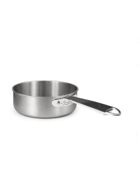 Cacerola baja en aluminio-inox triple acabado satinado, para inducción con un mango, diámetro 16 cm.