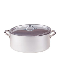 Cacerola ovalada de aluminio de 3 mm con tapa, diámetro 32x22 cm