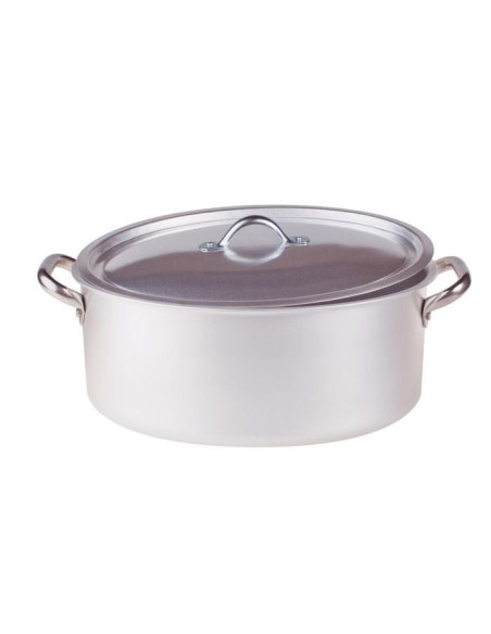 Cacerola ovalada de aluminio de 3 mm con tapa, diámetro 32x22 cm