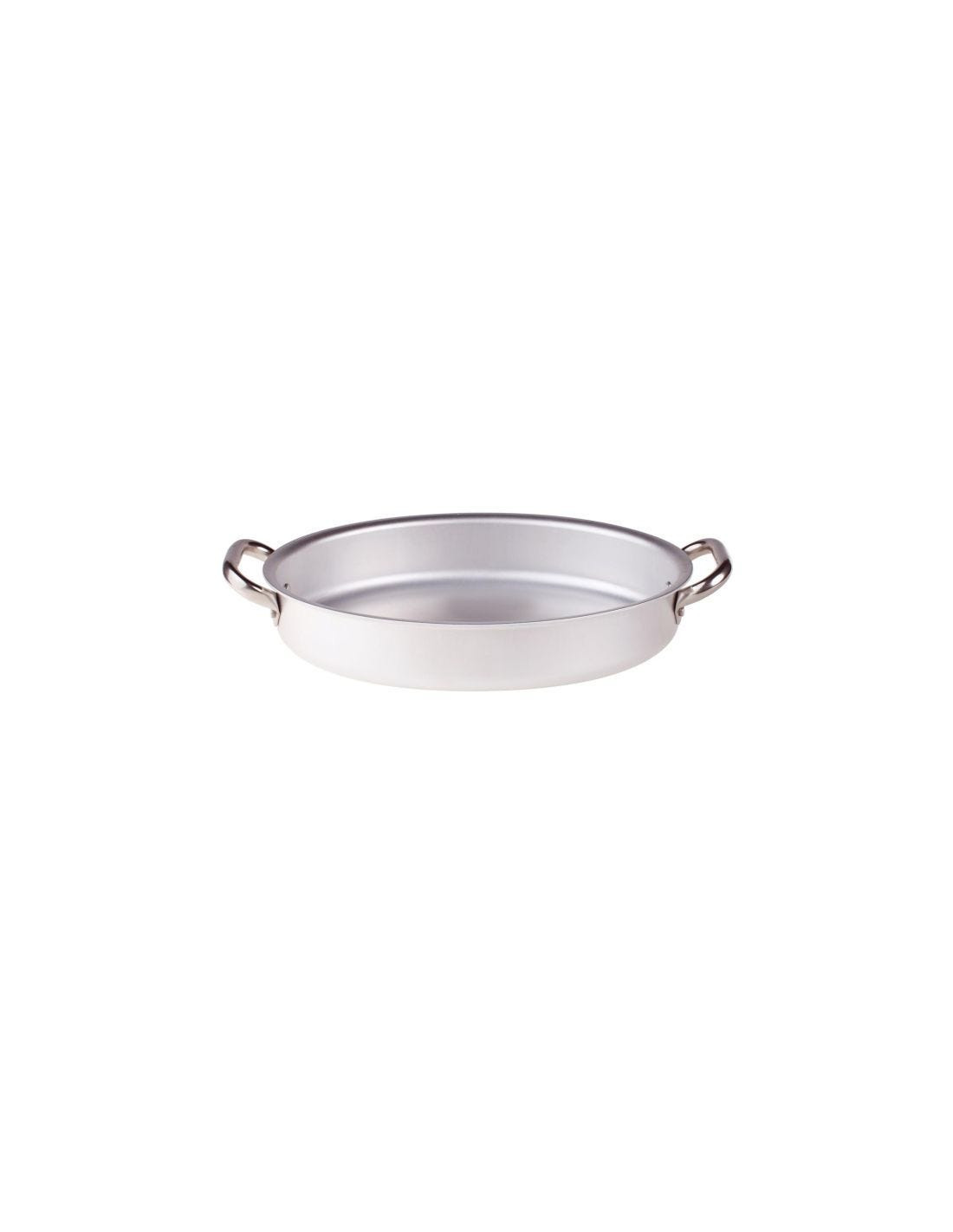 Sartén ovalada para pescado en aluminio de 3 mm con dos asas, diámetro 30 cm.