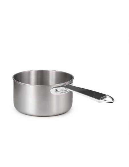 Cacerola alta en aluminio-inox triple acabado satinado, para inducción con un mango, diámetro 20 cm.