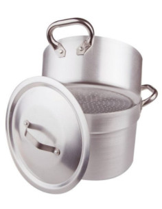 Cocedor de verduras de aluminio de 3 mm con cacerola y tapa, diámetro 24 cm