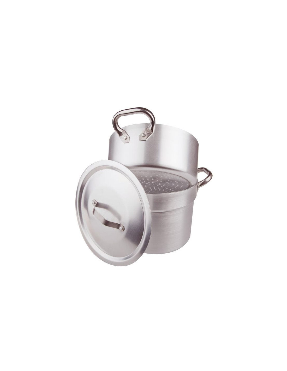 Cocedor de verduras de aluminio de 3 mm con cacerola y tapa, diámetro 24 cm