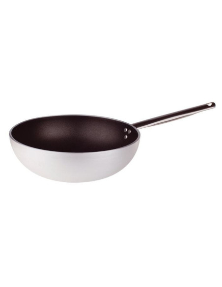 Wok con fondo acampanado de aluminio antiadherente de 5 mm con mango, diámetro 28 cm