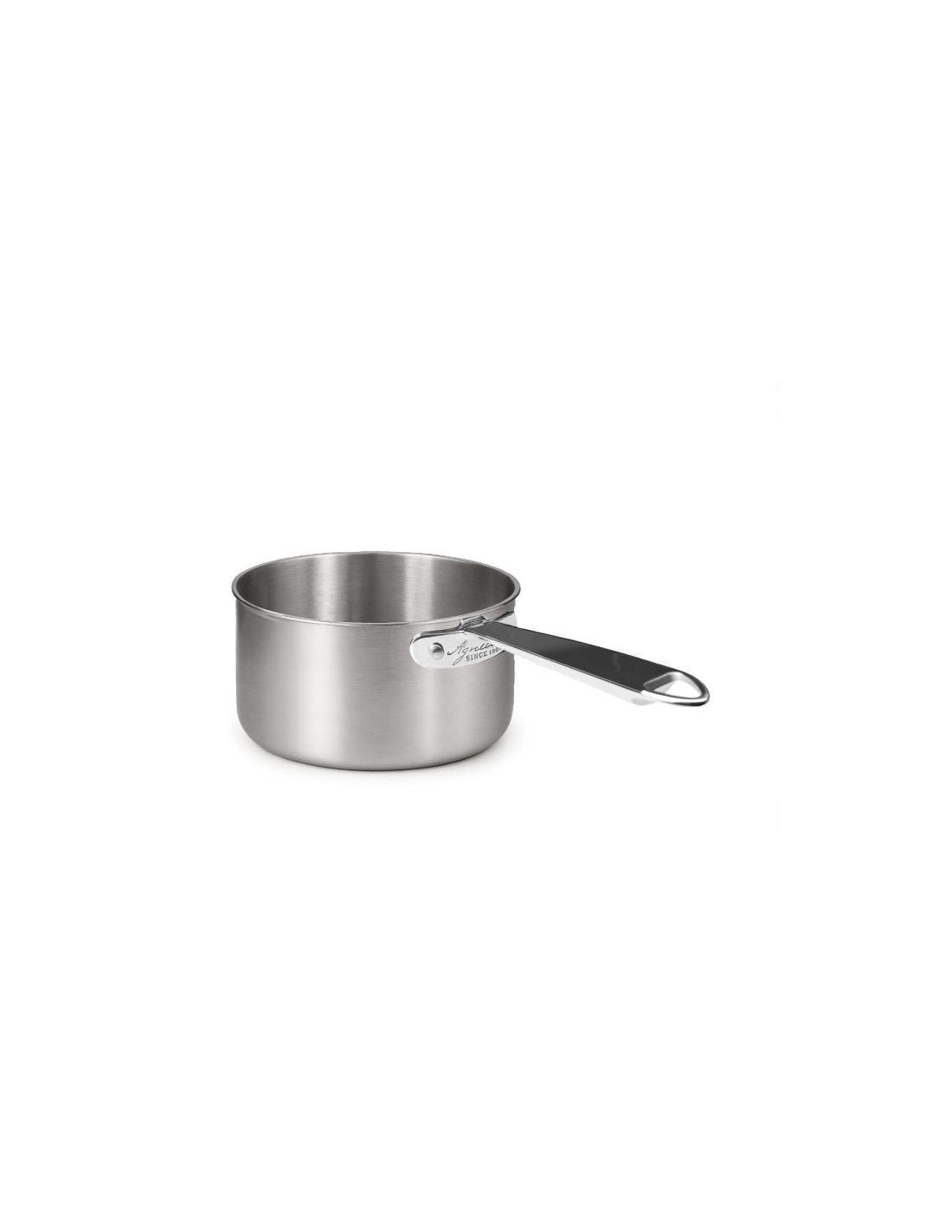 Cacerola alta en aluminio-inox triple acabado satinado, para inducción con un mango, diámetro 28 cm.