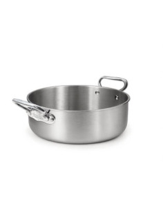 Cacerola baja en aluminio-inox triple acabado satinado, para inducción con dos asas, diámetro 32 cm.