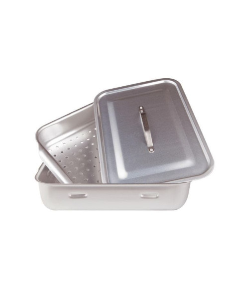 Vaporera rectangular en aluminio de 3mm con tapa, tamaño 45x30cm
