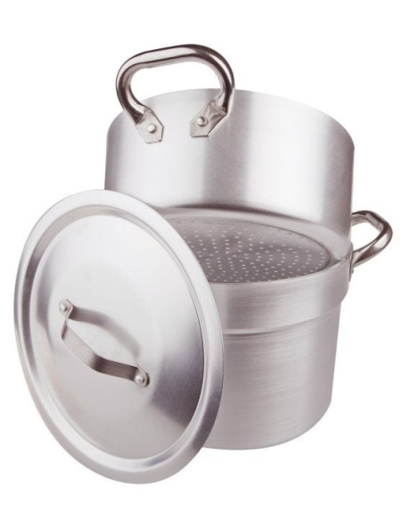 Cocedor de verduras de aluminio de 3 mm con cacerola y tapa, diámetro 36 cm
