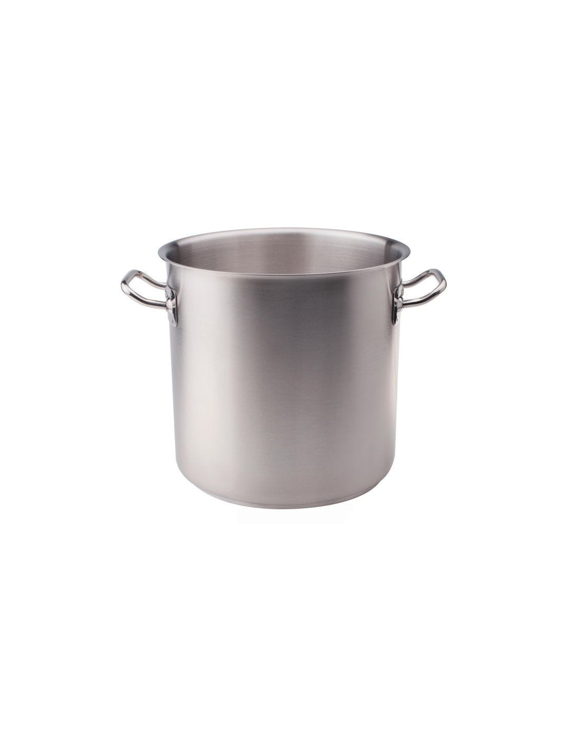 Olla alta en calorías de acero inoxidable apta para inducción, dos asas, 32 cm de diámetro.