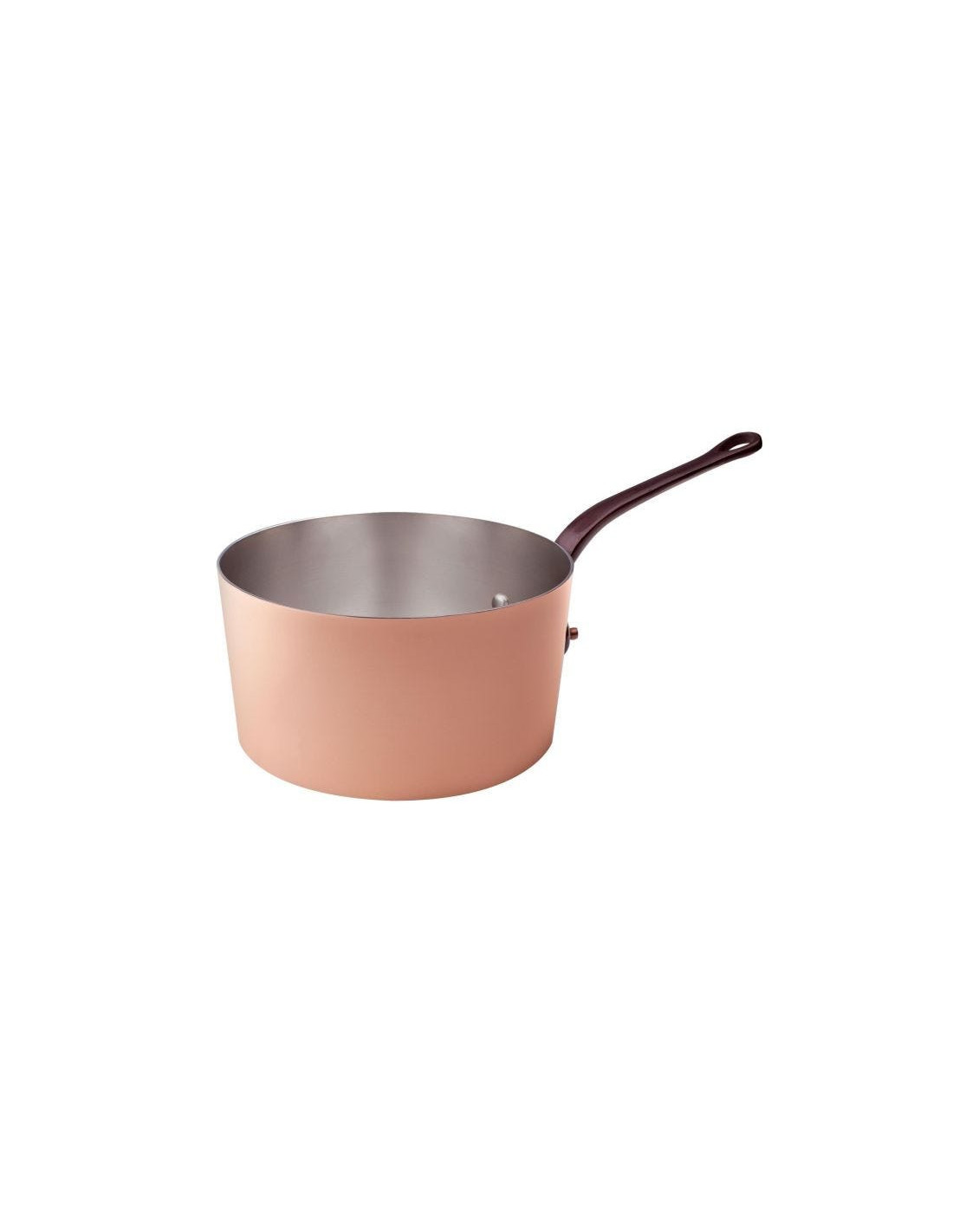 Cacerola alta de cobre liso estañado a mano de 2 mm, con un mango de latón fundido, diámetro 20 cm.