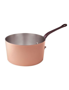 Cacerola alta de cobre liso estañado a mano de 2 mm, un mango de latón fundido, diámetro 28 cm