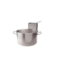 Cacerola de inducción de acero inoxidable con 4 coladores altos de 40 cm de diámetro.
