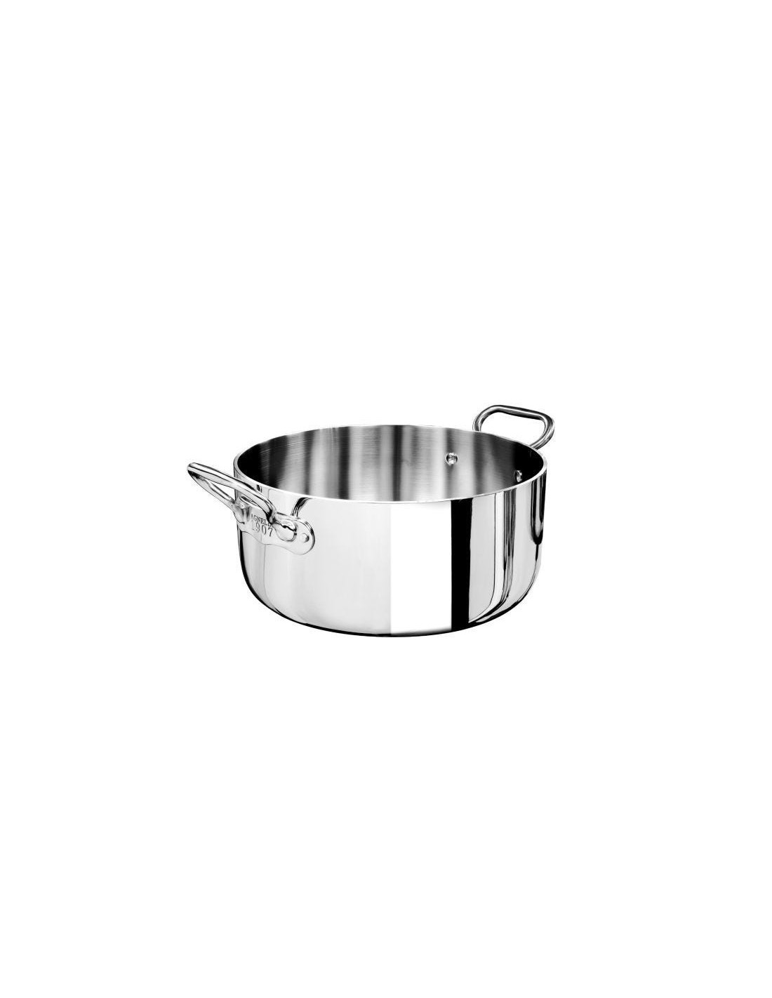 Cacerola baja Alu-inox 5-PLy pulido, para inducción con dos asas, diam. 24cm