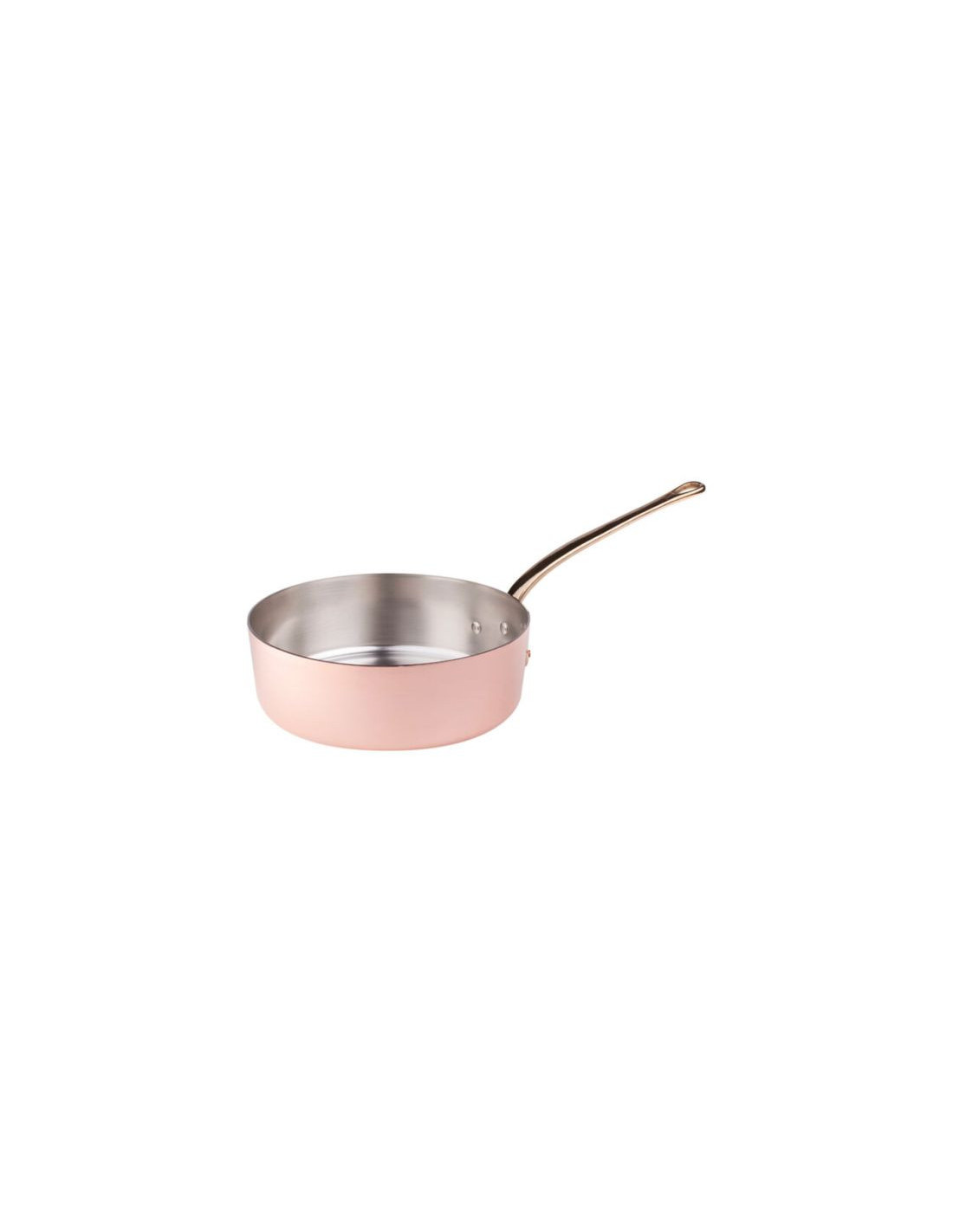 Cacerola baja de cobre estañado de 1932, 1 asa, diámetro 18 cm