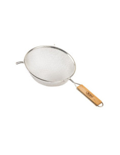Tablecraft Colador de malla doble estañado con mango de madera - malla mediana de 20 cm