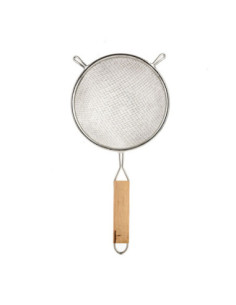 Tablecraft Colador de malla doble estañado con mango de madera - malla mediana de 16 cm