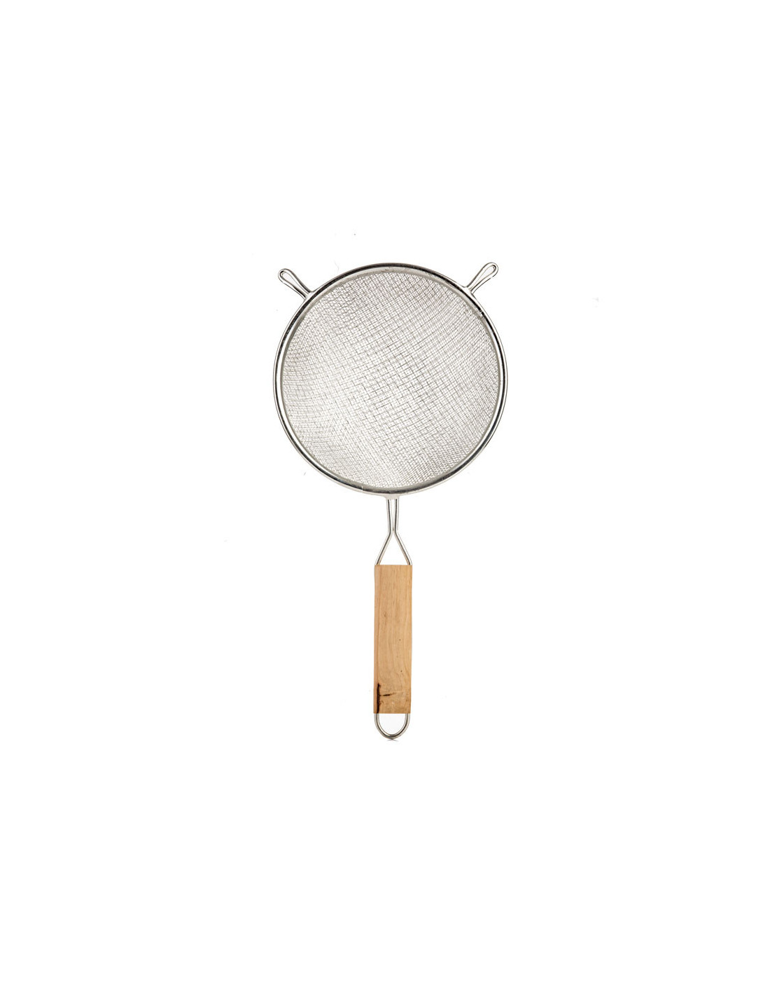 Tablecraft Colador de malla doble estañado con mango de madera - malla mediana de 16 cm